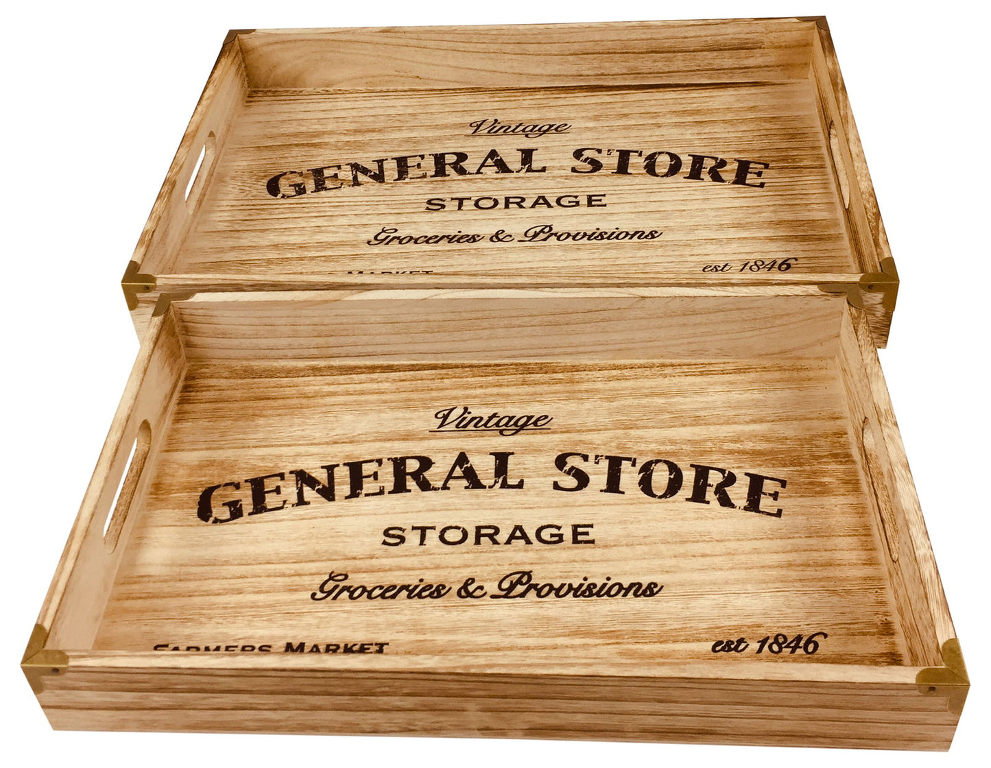 Set of 2 Solid Wood Trays