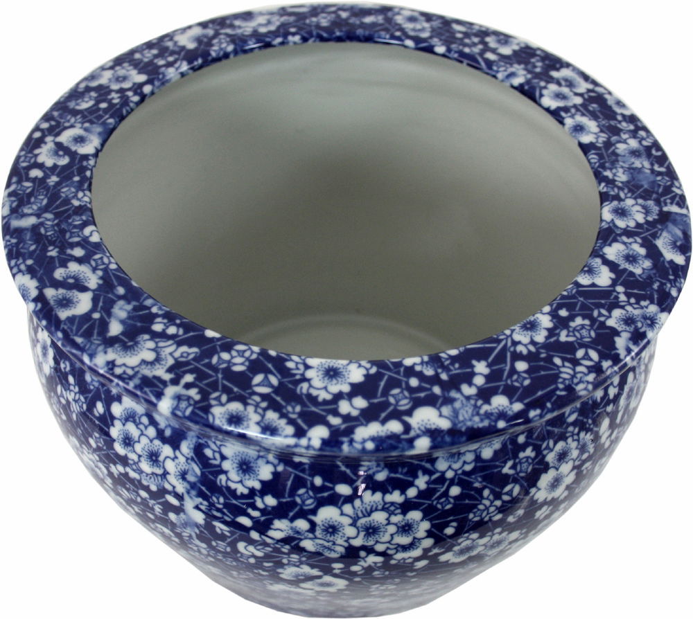 Vintage Blue & White Daisies Ceramic Planter