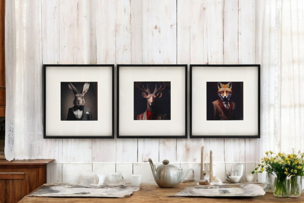 Set of 3 Forest Animal Head Prints Picture Art