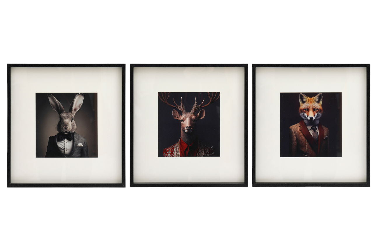 Set of 3 Forest Animal Head Prints Picture Art