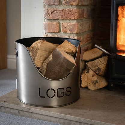 Antique Finish Logs And Kindling Buckets & Matchstick Holder