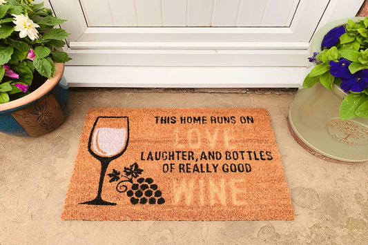 Wine Glass & Love Coir Doormat