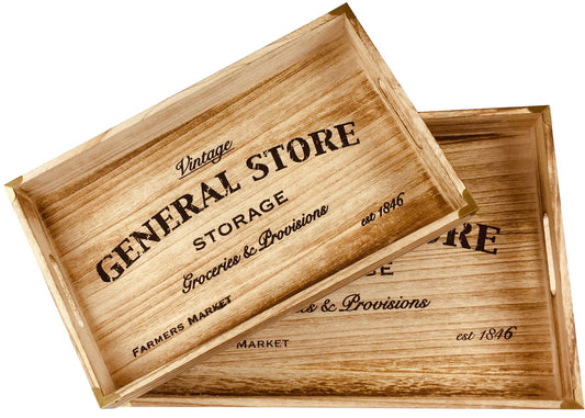 Set of 2 Solid Wood Trays