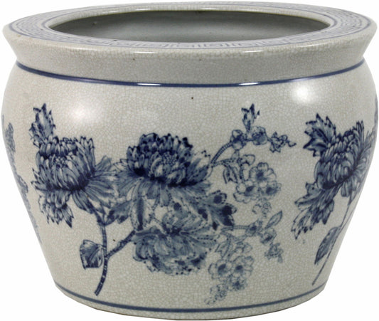 Vintage Blue & White Magnolia Ceramic Planter