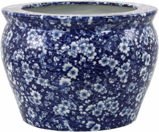 Vintage Blue & White Daisies Ceramic Planter