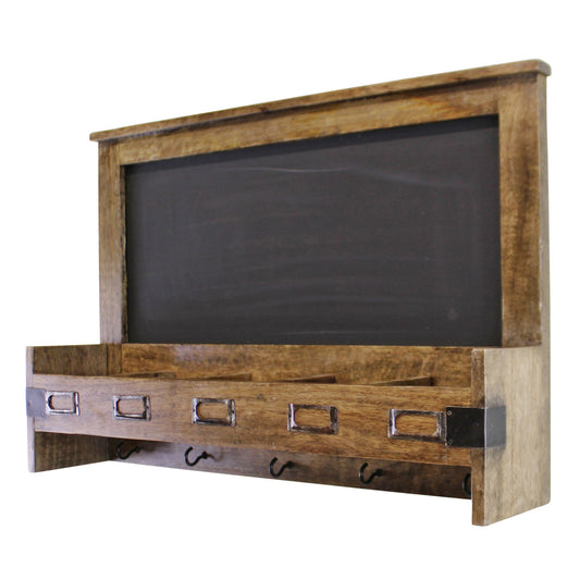 Mango Wood Blackboard with Storage & Key Hooks