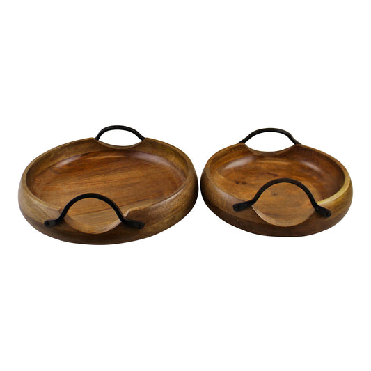 Mango Wood Bowls With Metal Handles