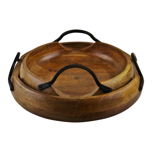 Mango Wood Bowls With Metal Handles