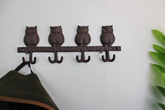 Rustic Cast Iron Owls Wall Hook