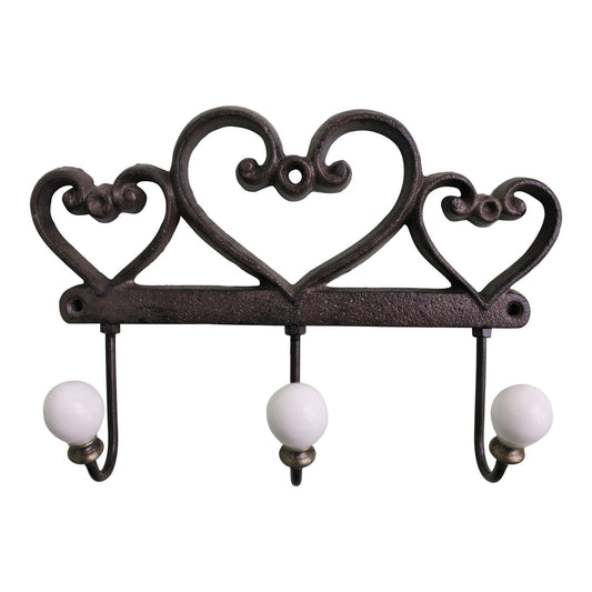 Hearts Rustic Cast Iron Wall Hooks