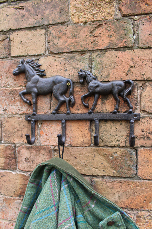 Rustic Cast Iron Two Horses Wall Hooks