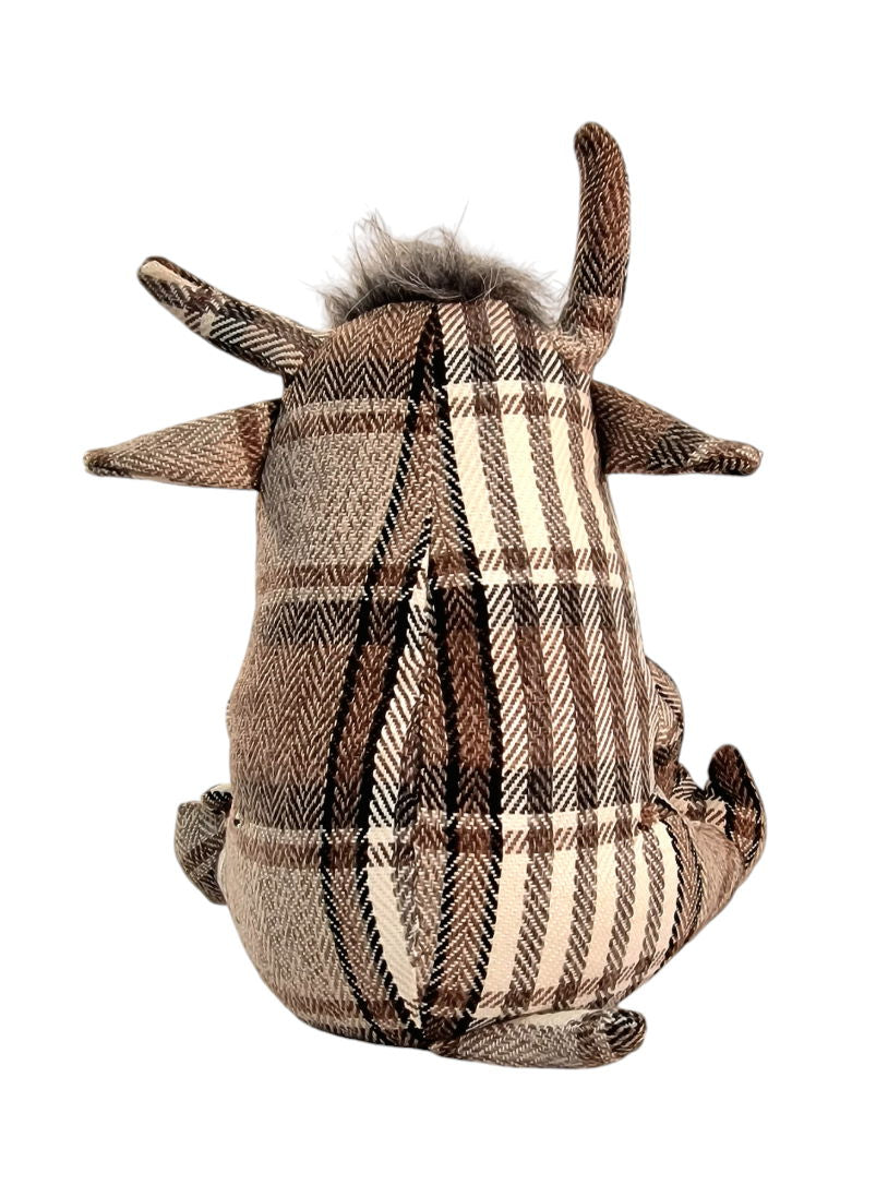 Grey Fabric Tartan Bull Doorstop
