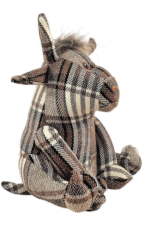 Grey Fabric Tartan Bull Doorstop