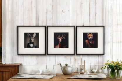 Set of 3 Forest Animal Head Prints Picture Art