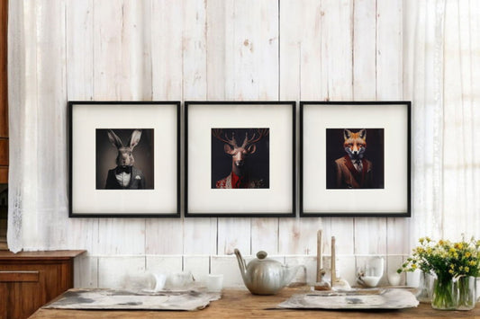 Set of 3 Forest Animal Head Prints Picture Art