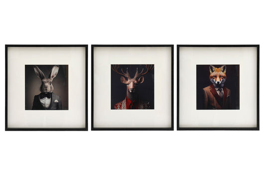 Set of 3 Forest Animal Head Prints Picture Art
