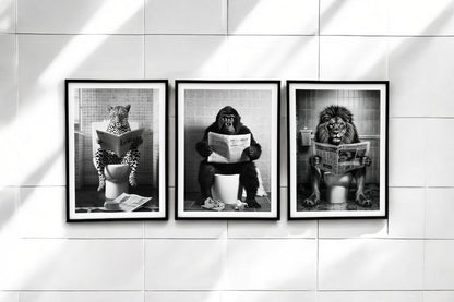 Set of 3 Animal's on the Toilet Framed Canvas Large