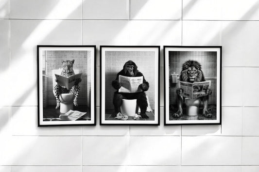 Set of 3 Animal's on the Toilet Framed Canvas Large