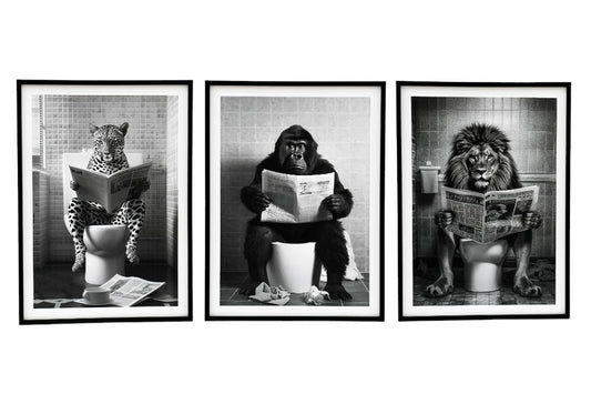 Set of 3 Animal's on the Toilet Framed Canvas Large